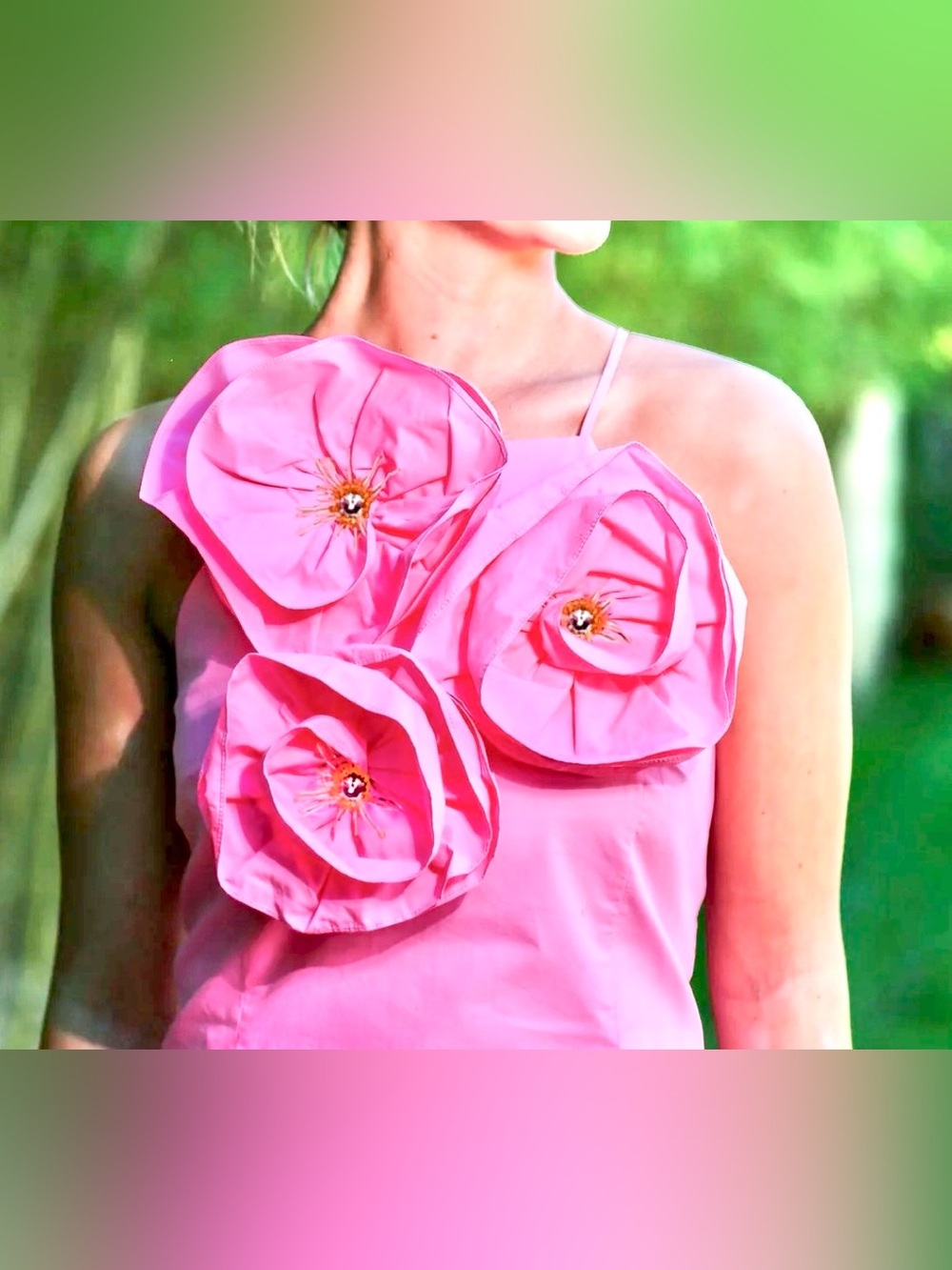 Neubyrne Tanya Flower Floral 3D Top in Pink Camisole Poplin XS